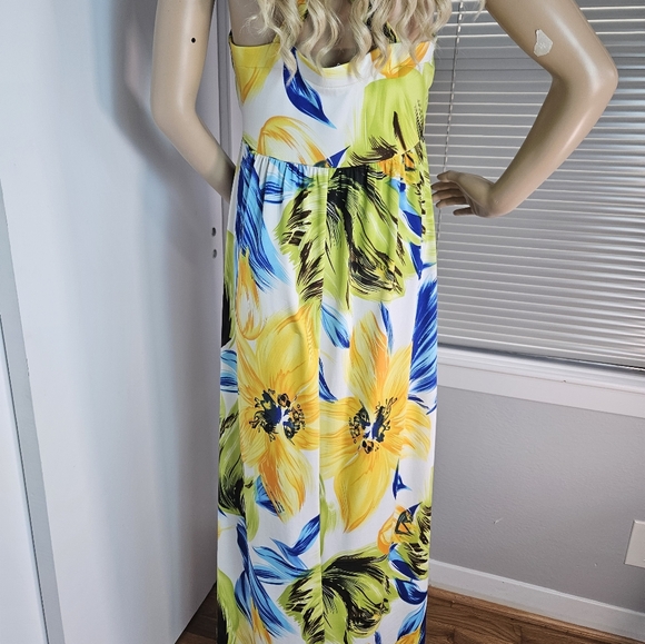 Karin Stevens Tropical Floral Maxi Dress Size 8 Crisscross Back - Picture 7 of 11